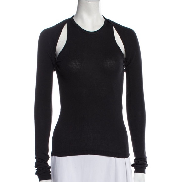 HELMUT LANG | LS Ribbed Bateau Neck Top | M - Picture 1 of 4